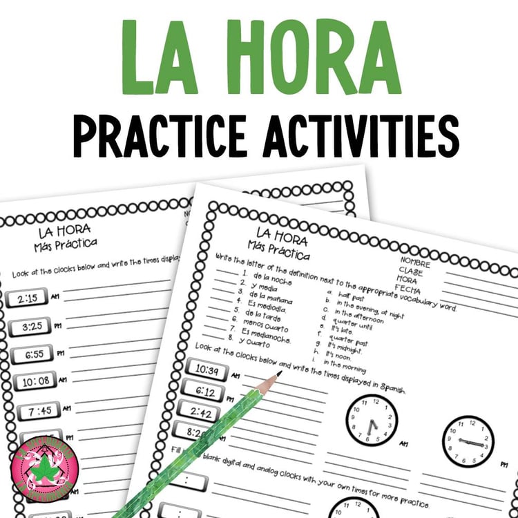 Telling Time in Spanish Worksheets Practice Activities Spanish 1 | La hora