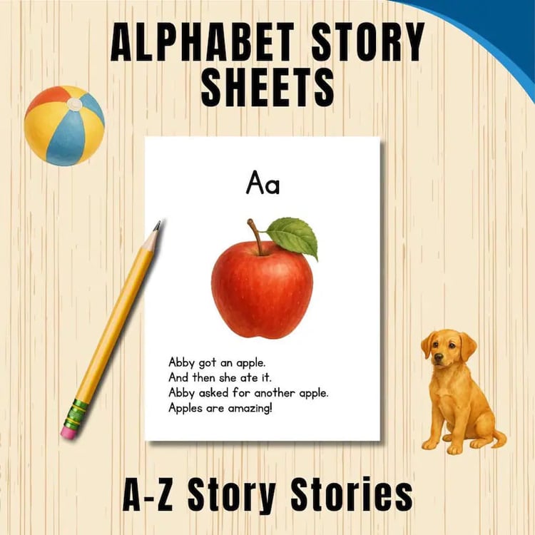 Alphabet A-Z Story Sheets – Early Reader Literacy & Preschool Printables
