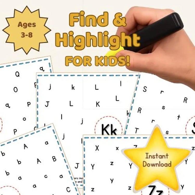 Alphabet Find & Highlight Printables | A–Z Letter Recognition Worksheets | Preschool Literacy Activity | Homeschool Learning Game