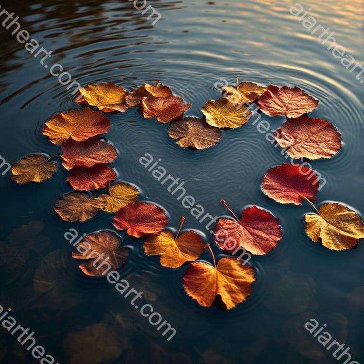 Autumn leaves on the water heart shape