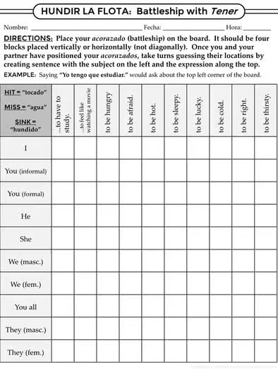 Spanish 1 - Conjugating Tener - Notes, Worksheets, and Activities