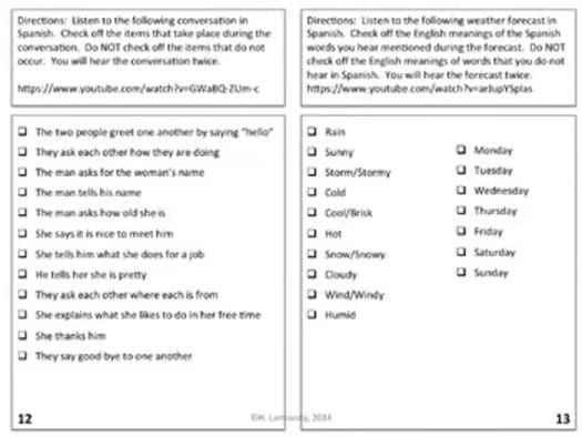 Spanish Proficiency or Placement Test: Novice-Mid