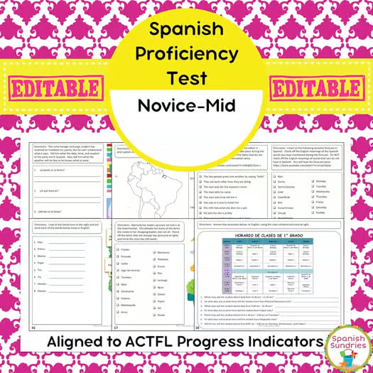 Spanish Proficiency or Placement Test: Novice-Mid