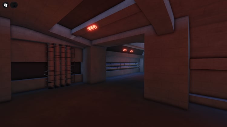 Dark SCP containment corridors in Roblox