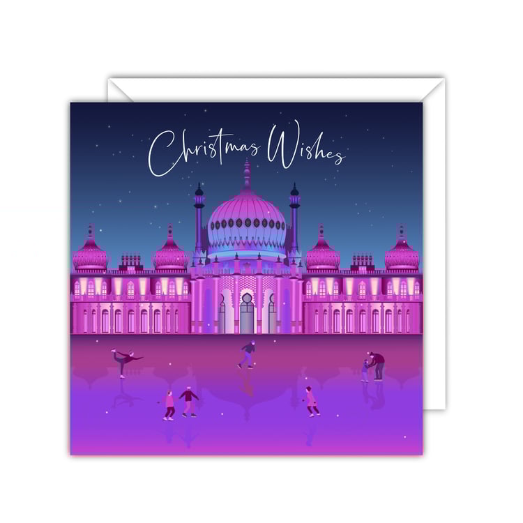 A Christmas Brighton Pavilion Scene with ice rink and ice skaters.