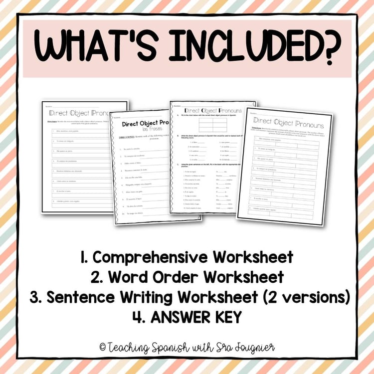 Editable Spanish Direct Object Pronouns Worksheets Digital Printable Sub Plans