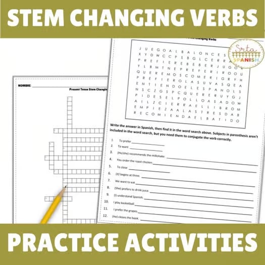 Spanish Present Tense Stem Changing Verbs Practice Activities and Worksheets
