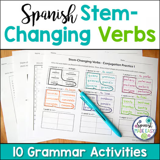Spanish Stem Changing Verbs Grammar Activities