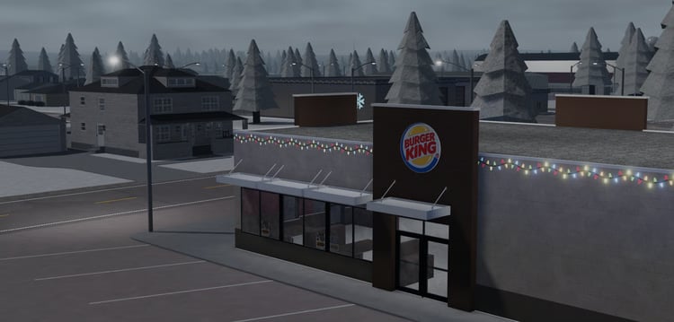 River Falls, Wisconsin Roblox map – realistic winter roleplay city with snow-covered streets, detailed houses, and realistic lighting effects.
