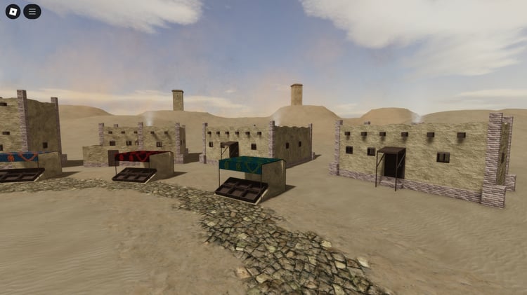 Realistic desert terrain and buildings in Roblox