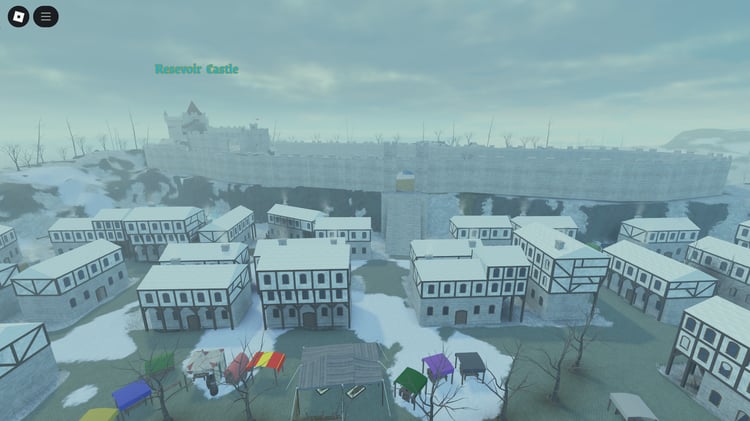 Roblox Medieval Kingdom Winter map with snow-covered castles