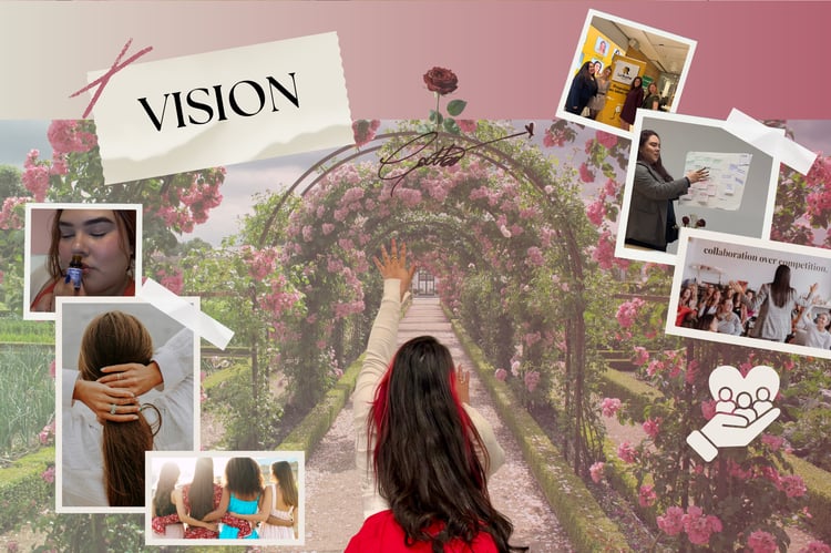 Collage symbolique évoquant la vision de CatboCare : un chemin vers la douceur, la clarté et l’intention, où beauté et équilibre intérieur se rencontrent. Symbolic collage reflecting CatboCare’s vision — a journey toward softness, clarity, and intention, where beauty meets inner balance.