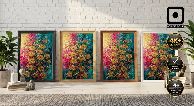Golden Bloom Abstract Floral Oil Painting Vertical Poster – Wall Poster Home Setup