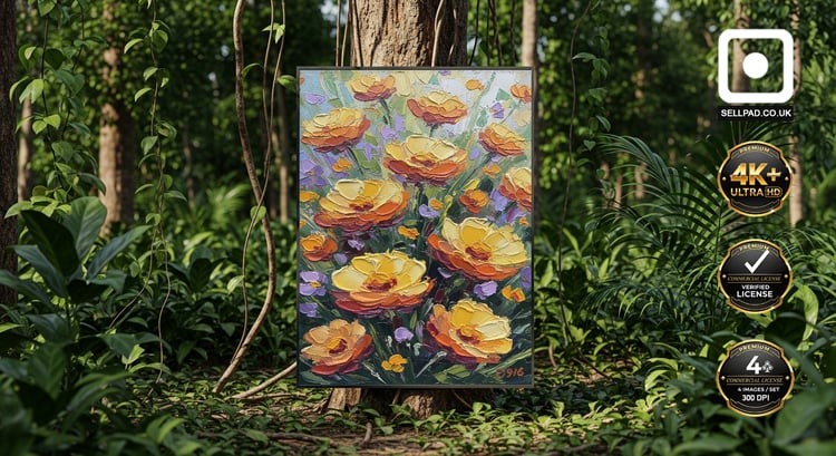 Sun Garden Abstract Floral Oil Painting Full Frame Art – Modern Wall Display