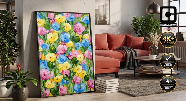 Rainbow Garden Abstract Floral Oil Painting Full Frame Poster – Stylish Wall Background