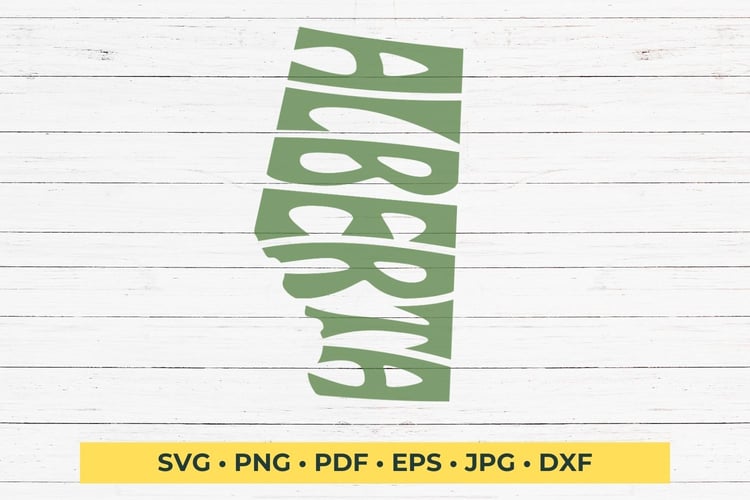 This design features the word Alberta creatively arranged within the shape of the province, perfect for crafting t-shirts, home decor, and other unique projects.