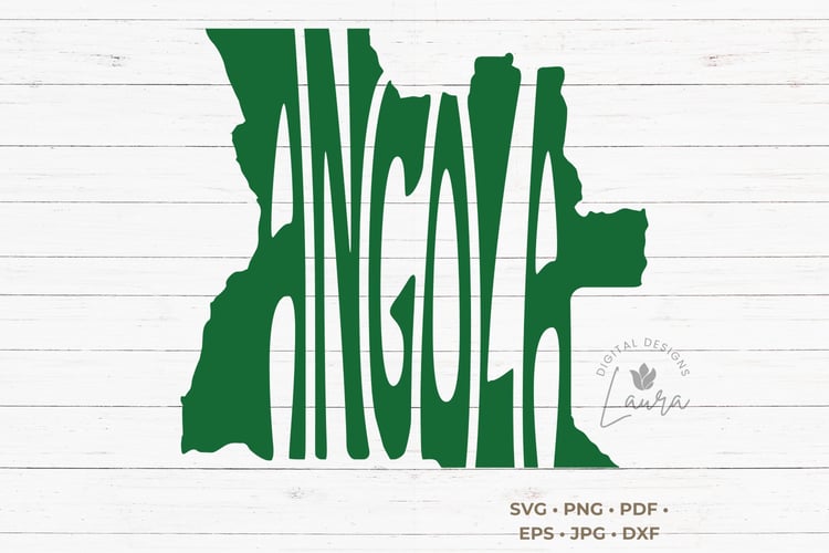 This design features the word Angola seamlessly integrated into the silhouette of this African country.
