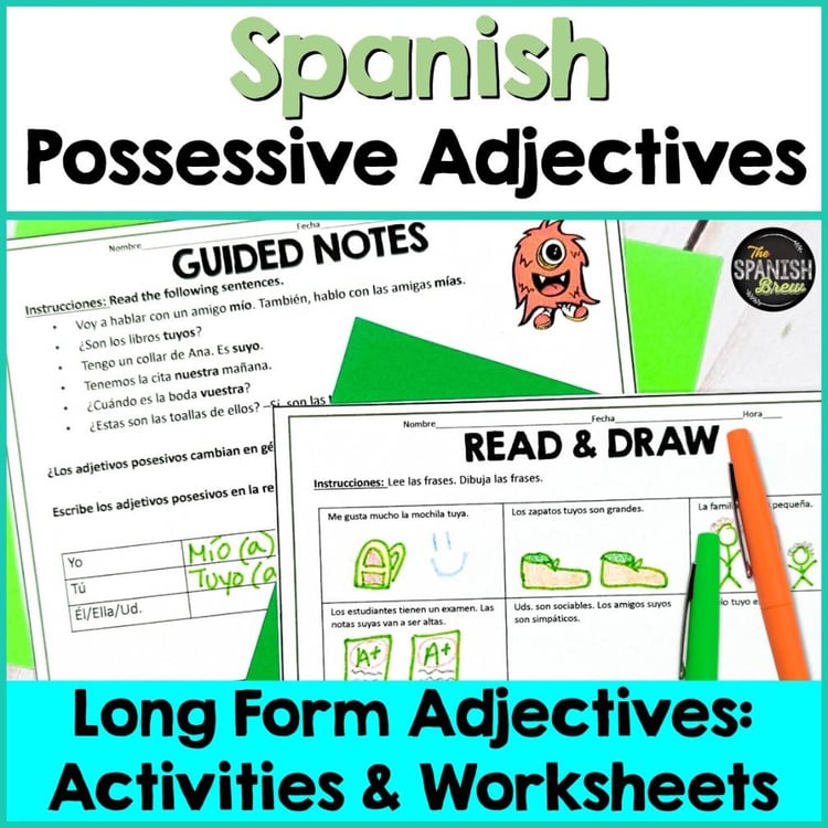 Spanish possessive adjectives worksheets using a Natural approach - Zero Prep