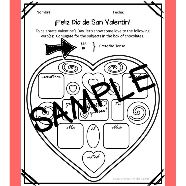 Spanish Valentine's Day Conjugation Hearts_Editable for Any Tense