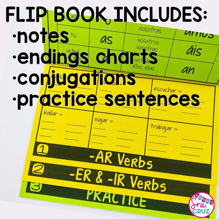 Spanish Regular AR ER IR Present Tense Flip Book with DIGITAL for Google Slides