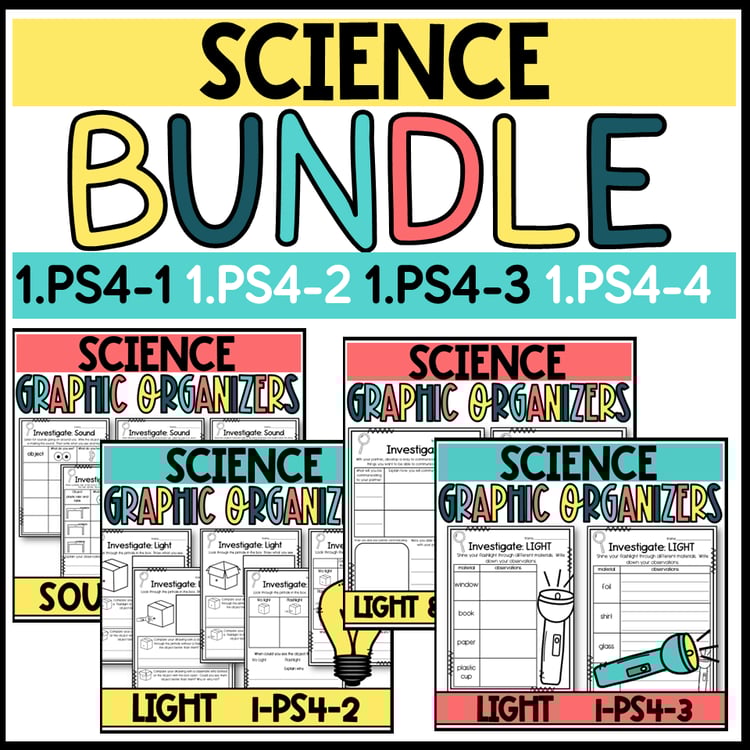 First Grade Science Graphic Organizers: Light and Sound Worksheets BUNDLE