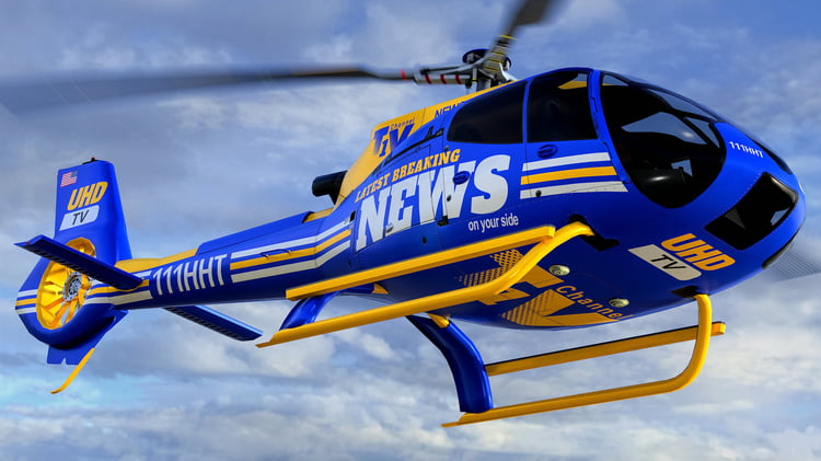 www.3dgtx.com - Animated Airbus H130 Helicopter 7 - News Chopper - Lowpoly PBR LOD - Image 1