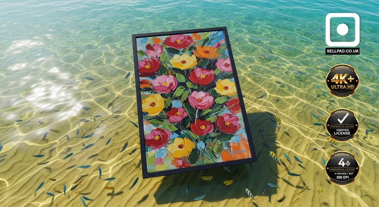 Fiesta Abstract Floral Oil Painting Vibrant Vertical Poster – Elegant Room Setting