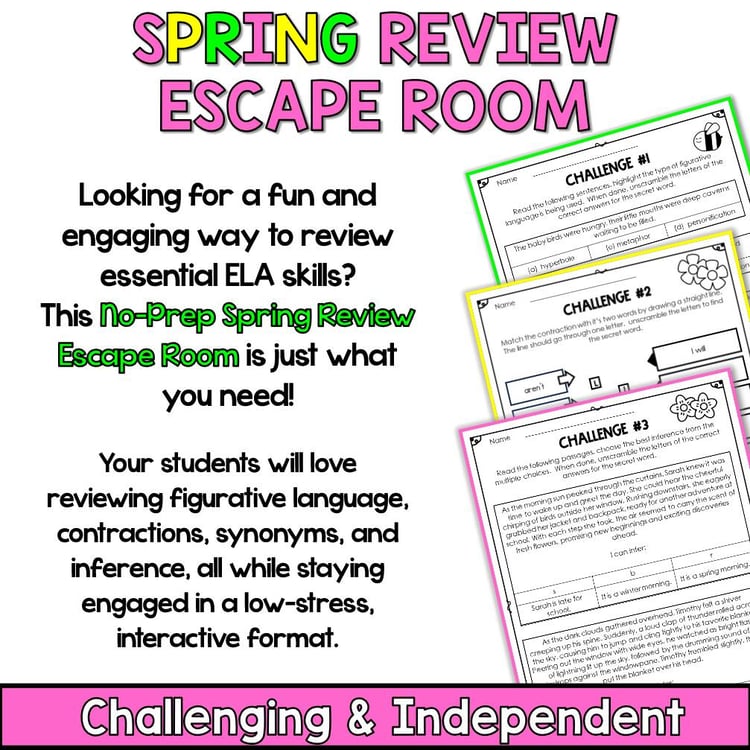 Spring Escape Room -Before Spring Break Activities - After Spring Break Activity