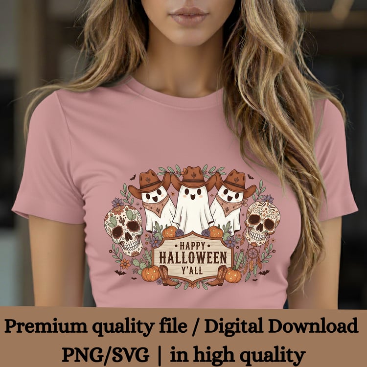 Cowboy Ghosts, Halloween Country, Western Sublimation, Cowboy PNG, Halloween SVG, Happy Halloween Y'all, Mexican Skull, Sugar Skull Clipart, Boots Design, Western Ghost, Commercial Use PNG, 300dpi File, Halloween Crafts, Country Crafting, Halloween T-Shir