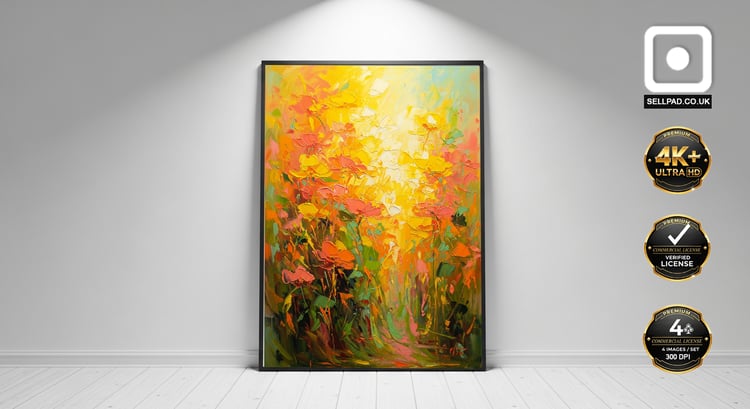 Sunburst Abstract Floral Oil Painting Vibrant Wall Art – Realistic Wall Hanging Scene
