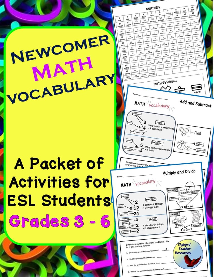 ESL Newcomers Worksheets & Activities Intro to Math Vocabulary