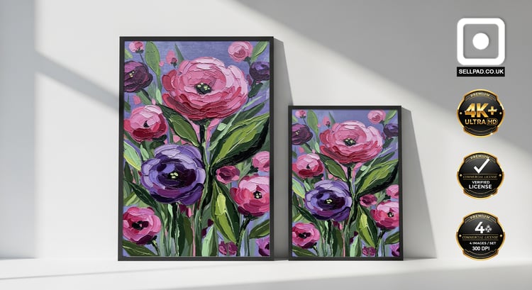 Vibrant Botanical Abstract Floral Oil Painting Wall Art – Warm Interior Atmosphere