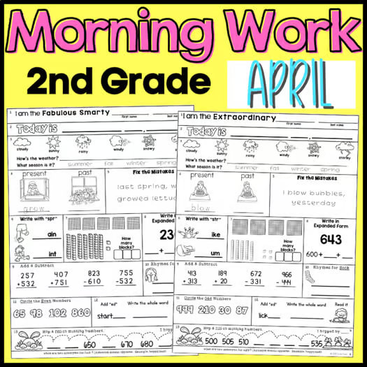 April Morning Work Second Grade Math and ELA Digital and PDF