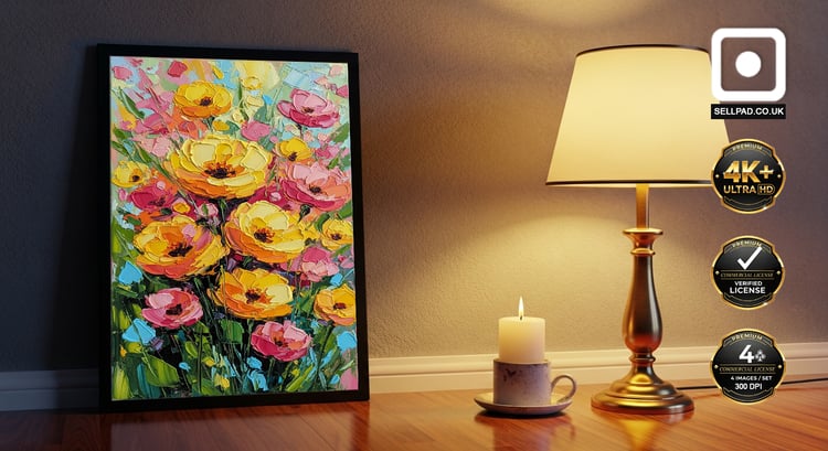 Sunshine Abstract Floral Oil Painting Vertical Wall Poster – Interior Poster Visualization
