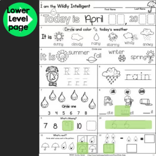 April Kindergarten Morning Work Math and ELA PDF and Digital