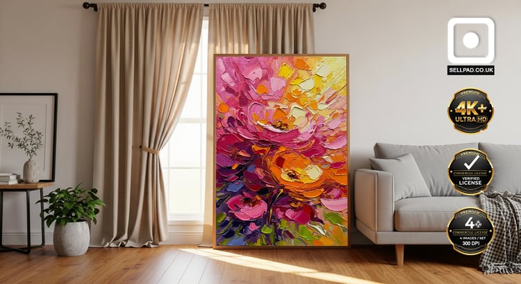 Vibrant Abstract Floral Oil Painting Vertical Wall Art – Stylish Wall Background