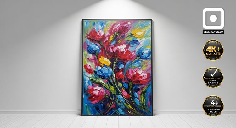 Floral Symphony Abstract Oil Painting Vibrant Wall Poster – Framed Artwork Composition