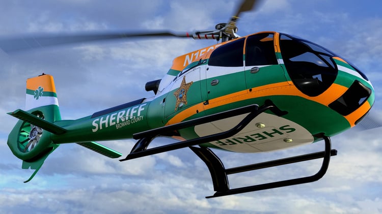 www.3dgtx.com - Animated Airbus H130 Helicopter 9 - Broward County Sheriff - Lowpoly PBR LOD - Image 1