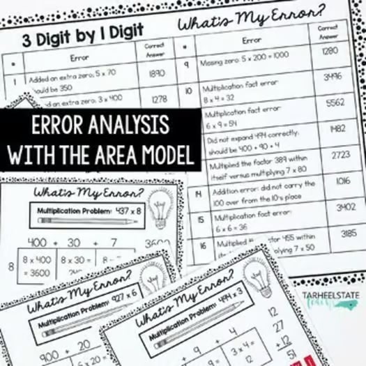 Area Model Multiplication Error Analysis Multi Digit Multiplication Task Cards