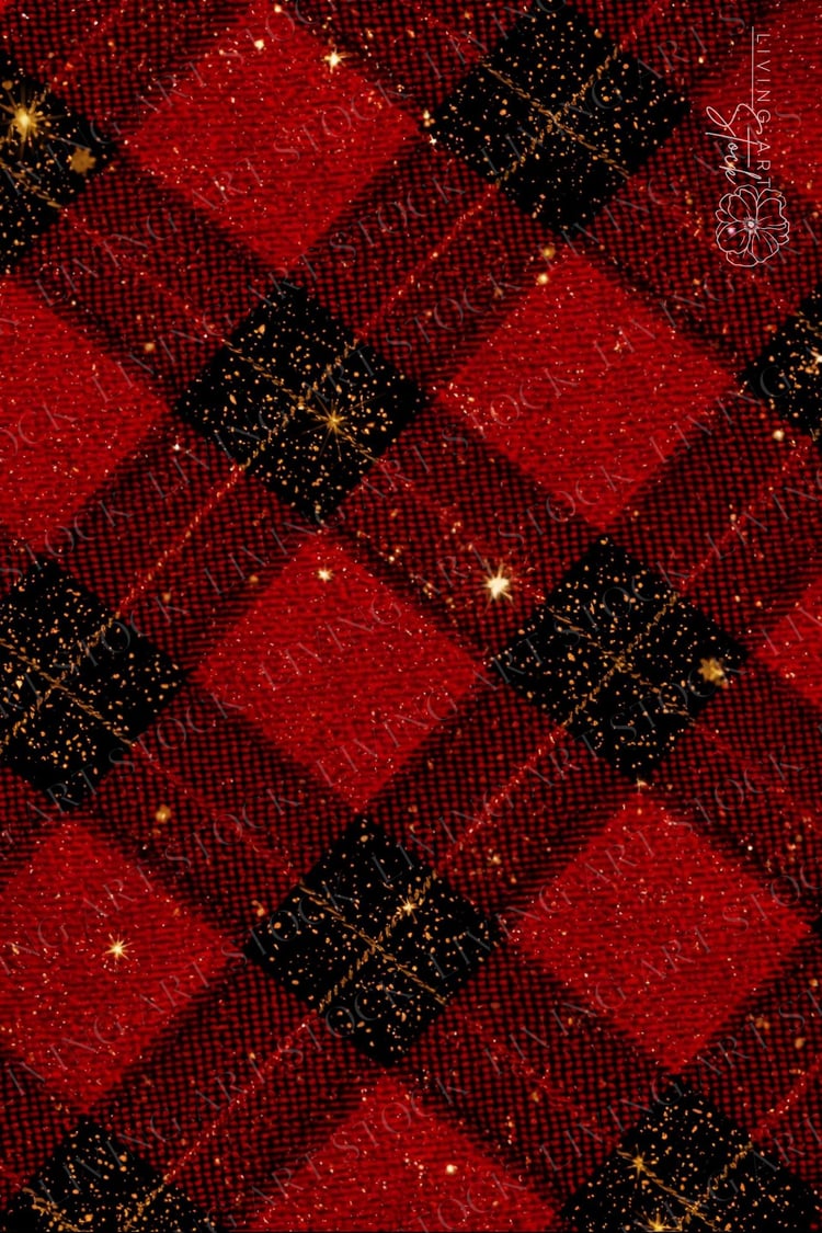 Red Christmas Plaid Wallpaper with Gold Sparkles