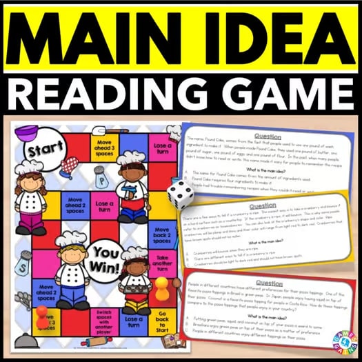 Main Idea & Supporting Key Details Task Cards Passages Game Reading Centers ELA