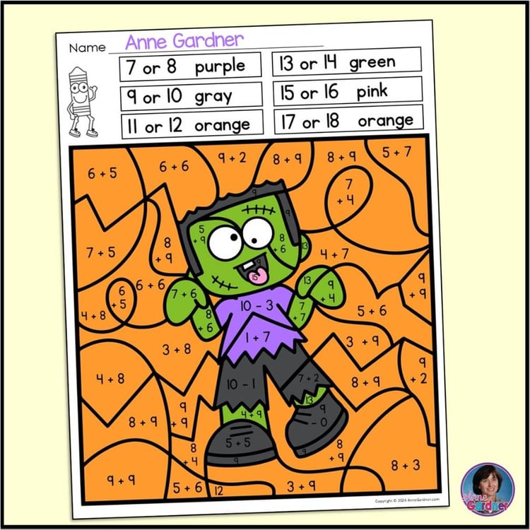 Halloween & Pumpkin Color by Number Add & Subtract within (to) 20 Math Activity