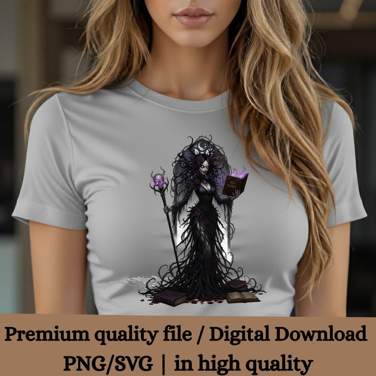 Dark Sorceress, Gothic Witch, Digital Art, Fantasy Illustration, Transparent PNG, SVG Design, Commercial Use, Gothic Crafts, Sublimation, T-Shirt Design, Dark Clipart, Lady of the Night, Witchcraft, Digital Payhip, Dark Sorceress, Dark Fantasy, Grimdark, 