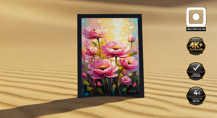 Pink Sunshine Abstract Floral Oil Painting Vertical Poster – Interior Poster Visualization
