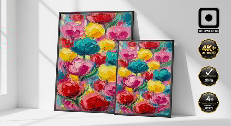 Festival Bloom Abstract Floral Oil Painting Vertical Print – Interior Poster Visualization