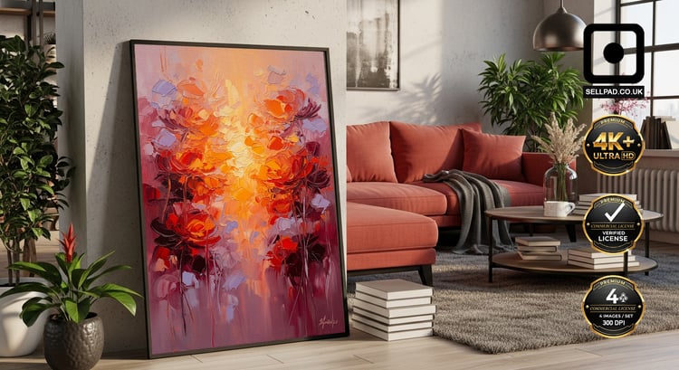 Sunset Abstract Floral Oil Painting Bright Vertical Wall Art – Elegant Art Composition