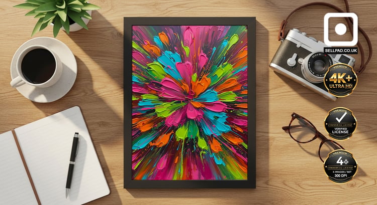 Electric Color Abstract Floral Oil Painting Vertical Poster – Modern Design Showcase