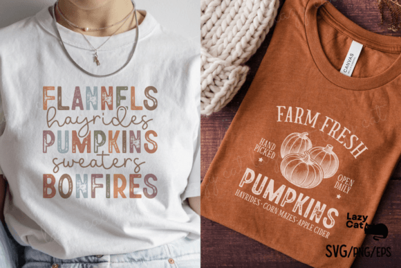 autumn leaves and pumpkins svg files shown on t-shirt mockup