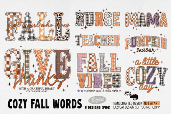 fall words png sublimation bundle preview with 8 cozy autumn quotes for commercial use