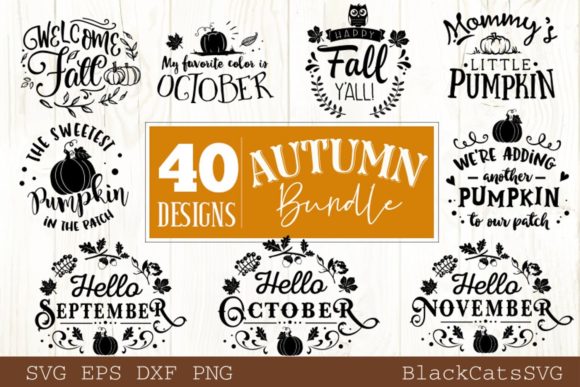 autumn svg bundle preview with 40 fall designs and commercial license